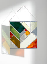 Load image into Gallery viewer, GREEN FOREST small square herringbone stained glass
