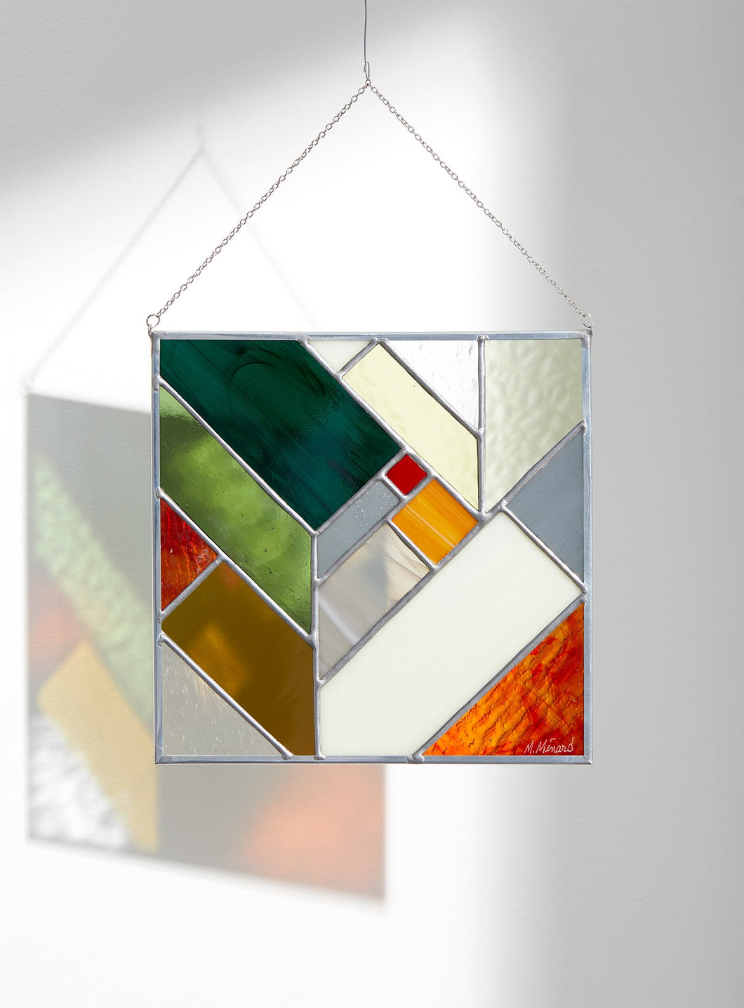 GREEN FOREST small square herringbone stained glass