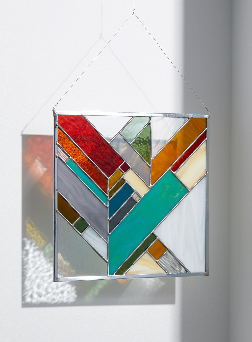 TURQUOISE large herringbone stained glass