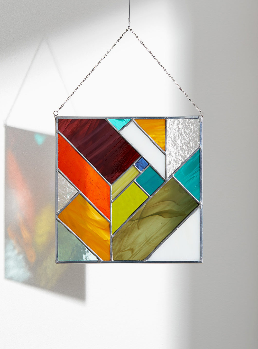CRIMSON square herringbone stained glass