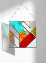 Load image into Gallery viewer, TURQUOISE square herringbone stained glass
