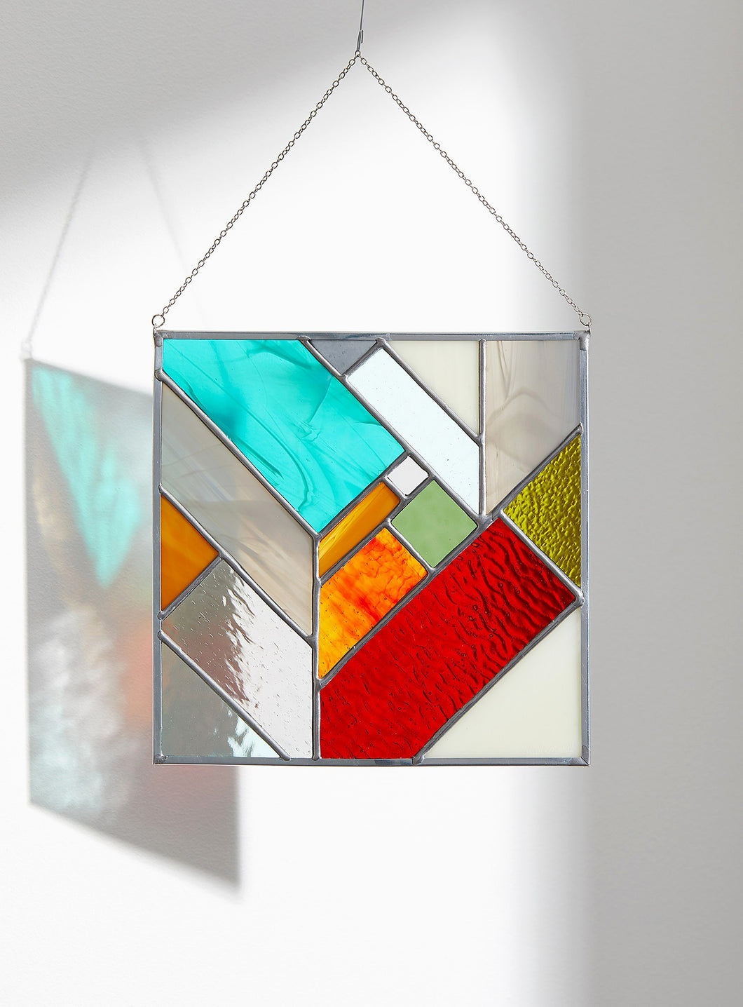 TURQUOISE square herringbone stained glass